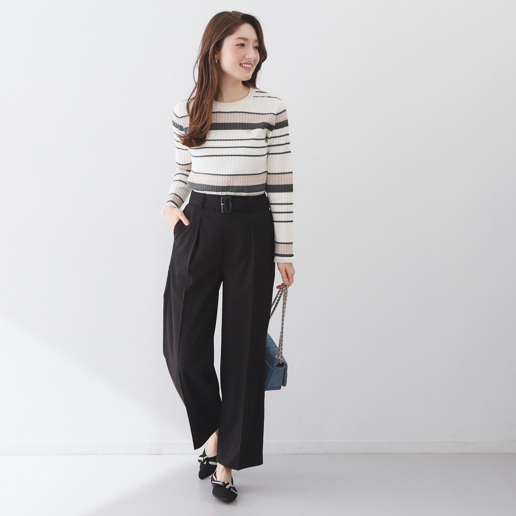 index「ランダムボーダーケーブルニット【洗濯機OK/坑ピル】」|ニット・セーター|