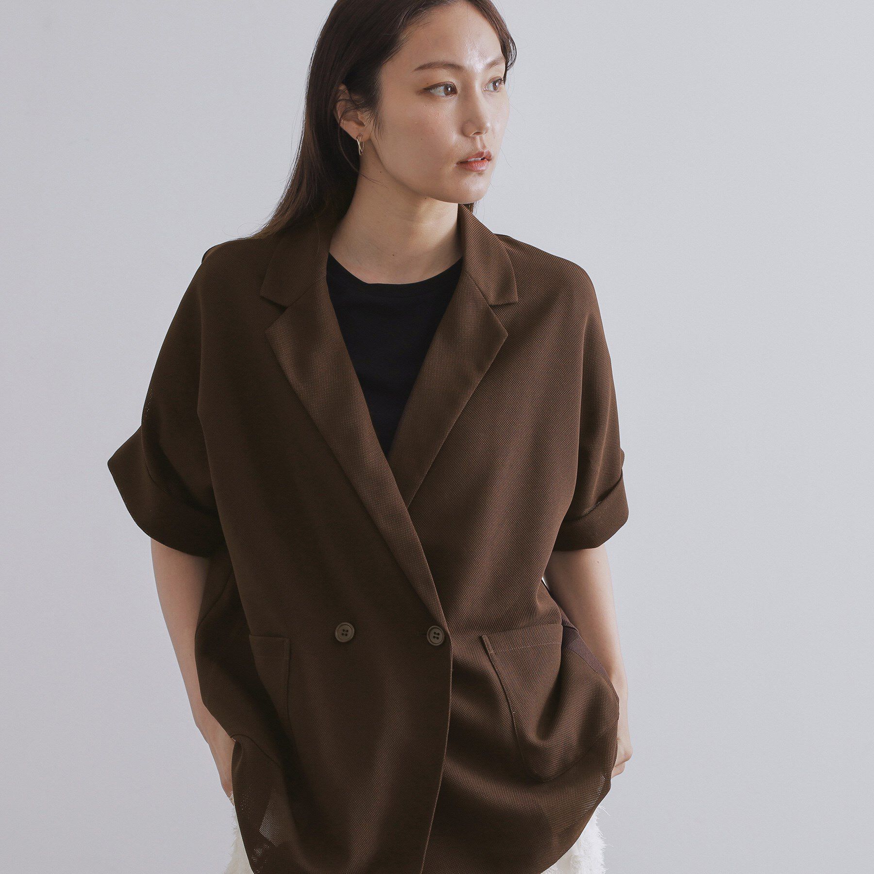 OPAQUE.CLIP「メッシュテーラードジャケット【洗濯機洗い可】」|テーラードジャケット|ブラウン(044)