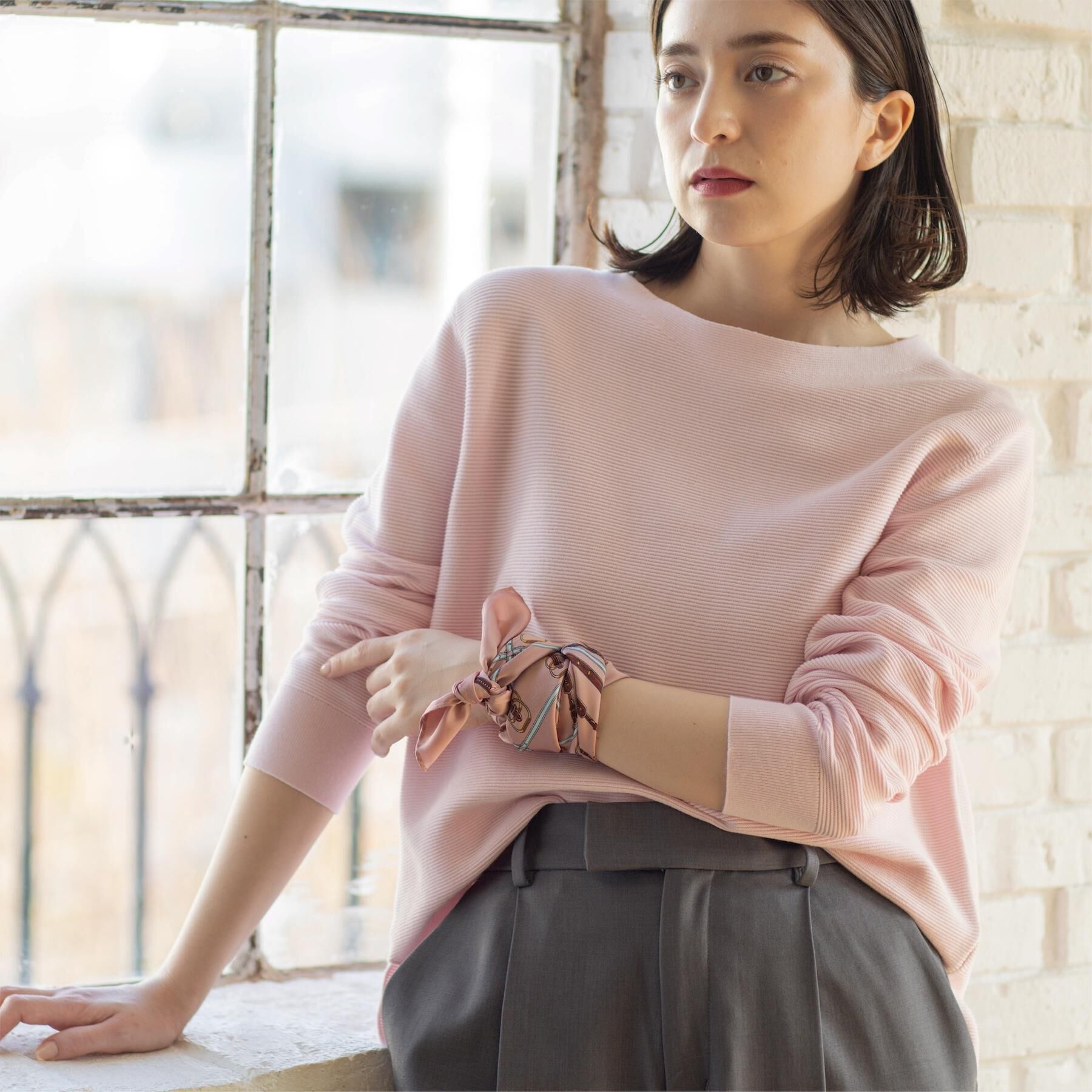 OPAQUE.CLIP「ボートネックガーターニット/オーガニックコットン混【洗濯機OK/UVケア】《6col》」|ニット・セーター|