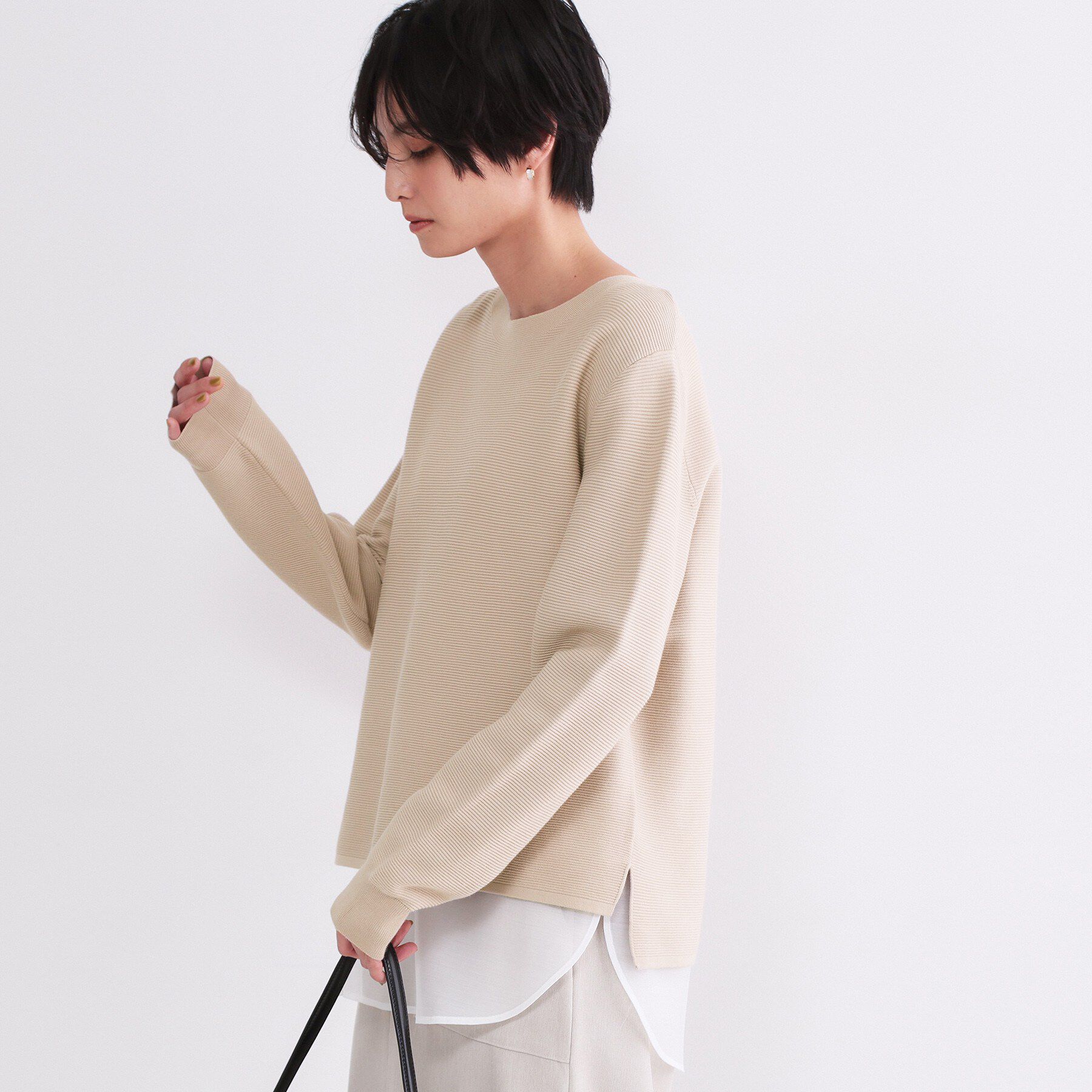 OPAQUE.CLIP「ボートネックガーターニット/オーガニックコットン混【洗濯機OK/UVケア】《6col》」|ニット・セーター|