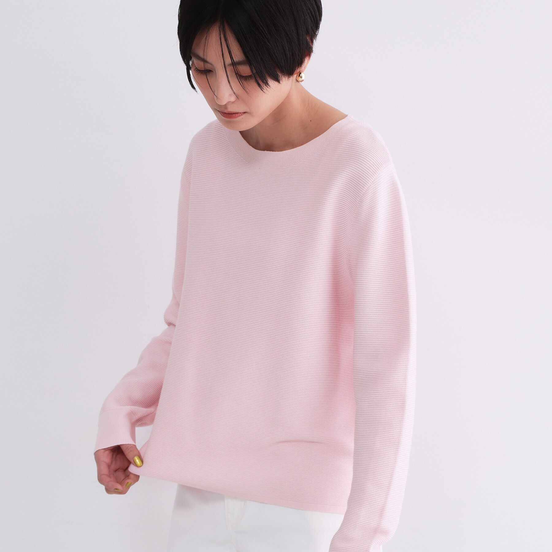 OPAQUE.CLIP「ボートネックガーターニット/オーガニックコットン混【洗濯機OK/UVケア】《6col》」|ニット・セーター|