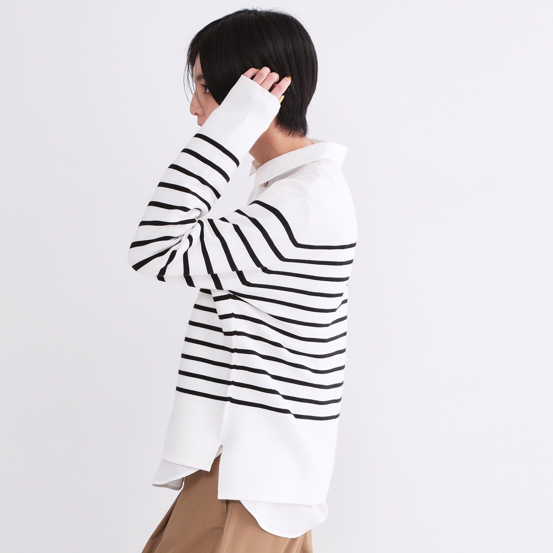 OPAQUE.CLIP「ボートネックガーターニット/オーガニックコットン混【洗濯機OK/UVケア】《6col》」|ニット・セーター|