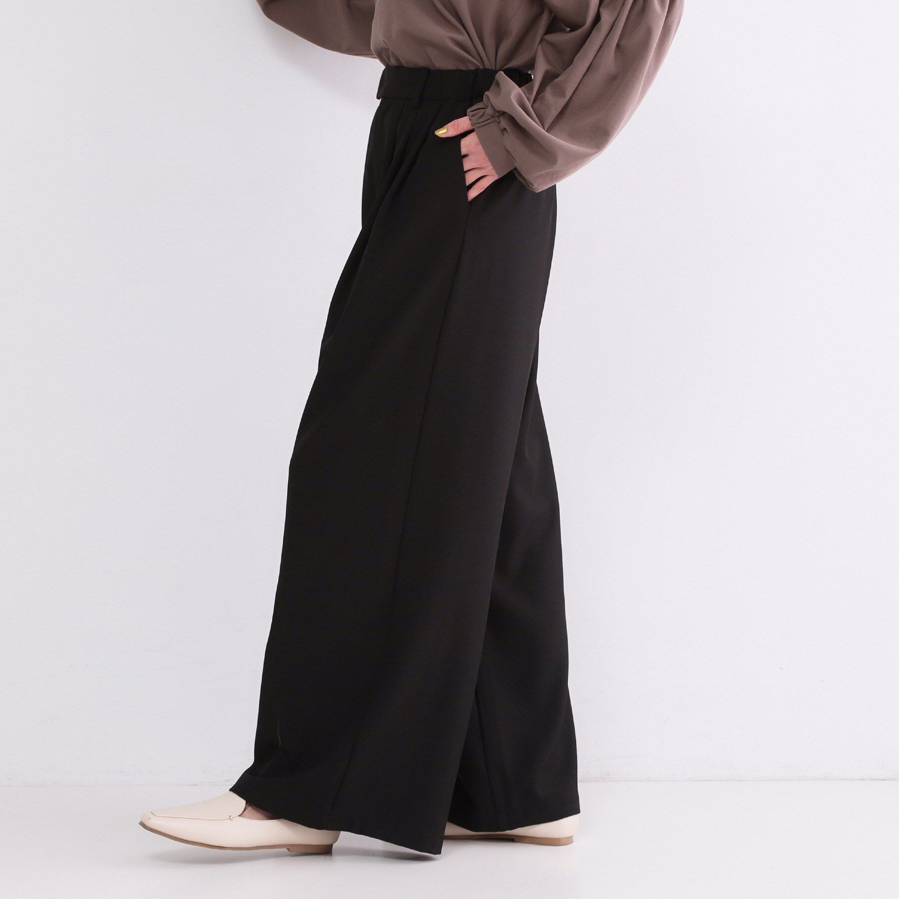 OPAQUE.CLIP「美脚ストレッチ イージータックワイドパンツ【洗濯機OK】」|その他|ブラック(019)