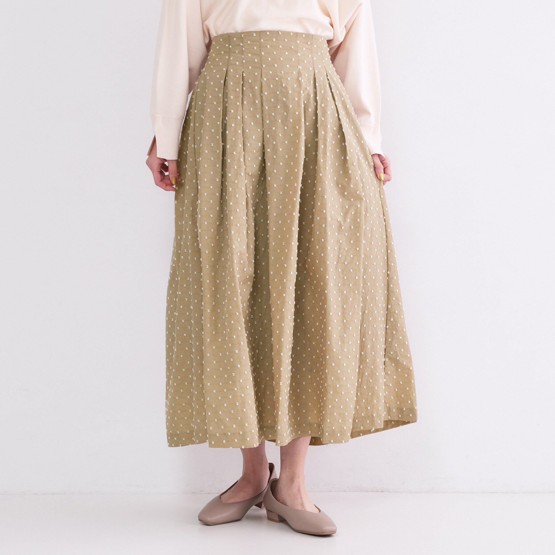 OPAQUE.CLIP「ドビードットタックフレアスカート【洗濯機OK】」|スカート|