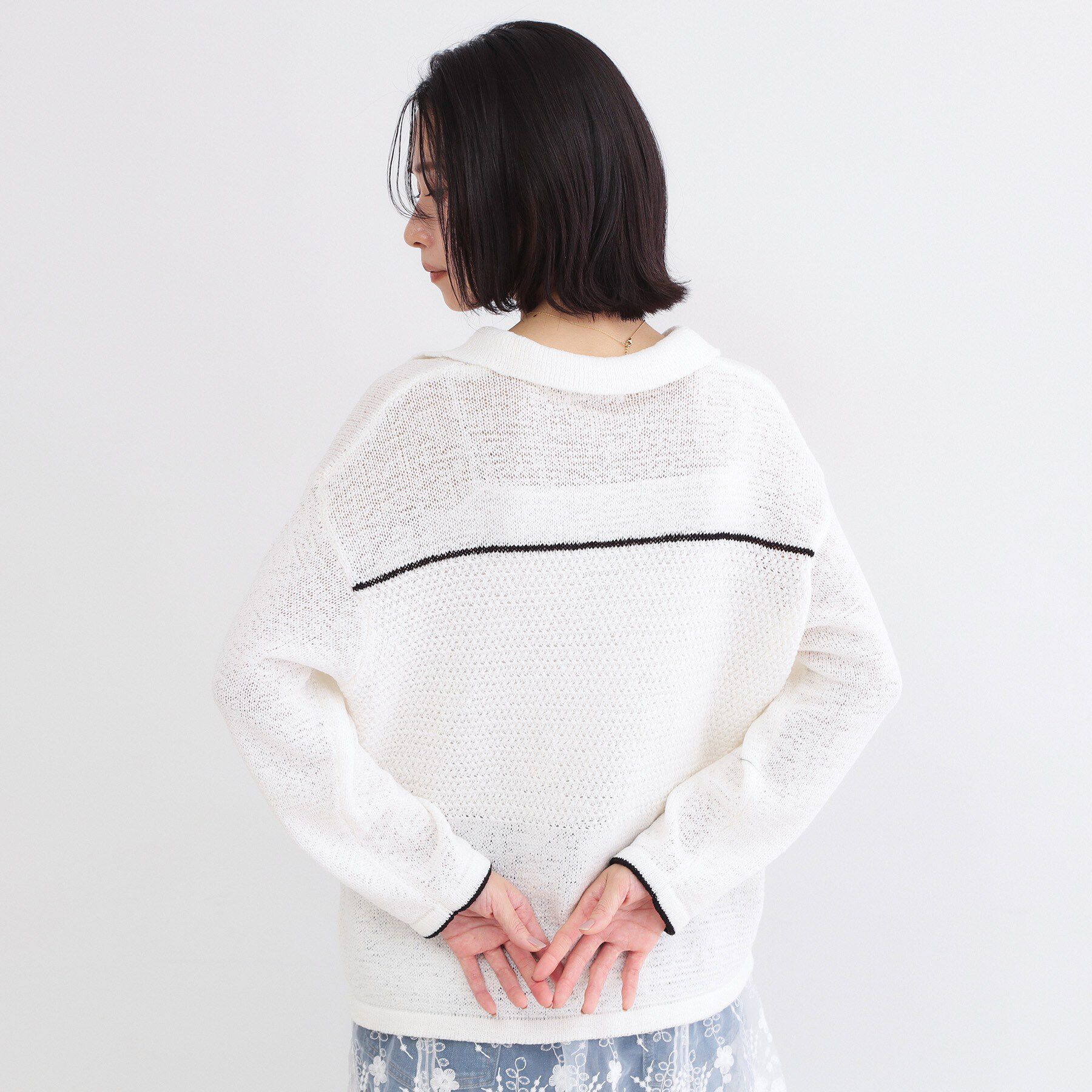 OPAQUE.CLIP「テープヤーンキーネックニット【洗濯機OK】」|ニット・セーター|