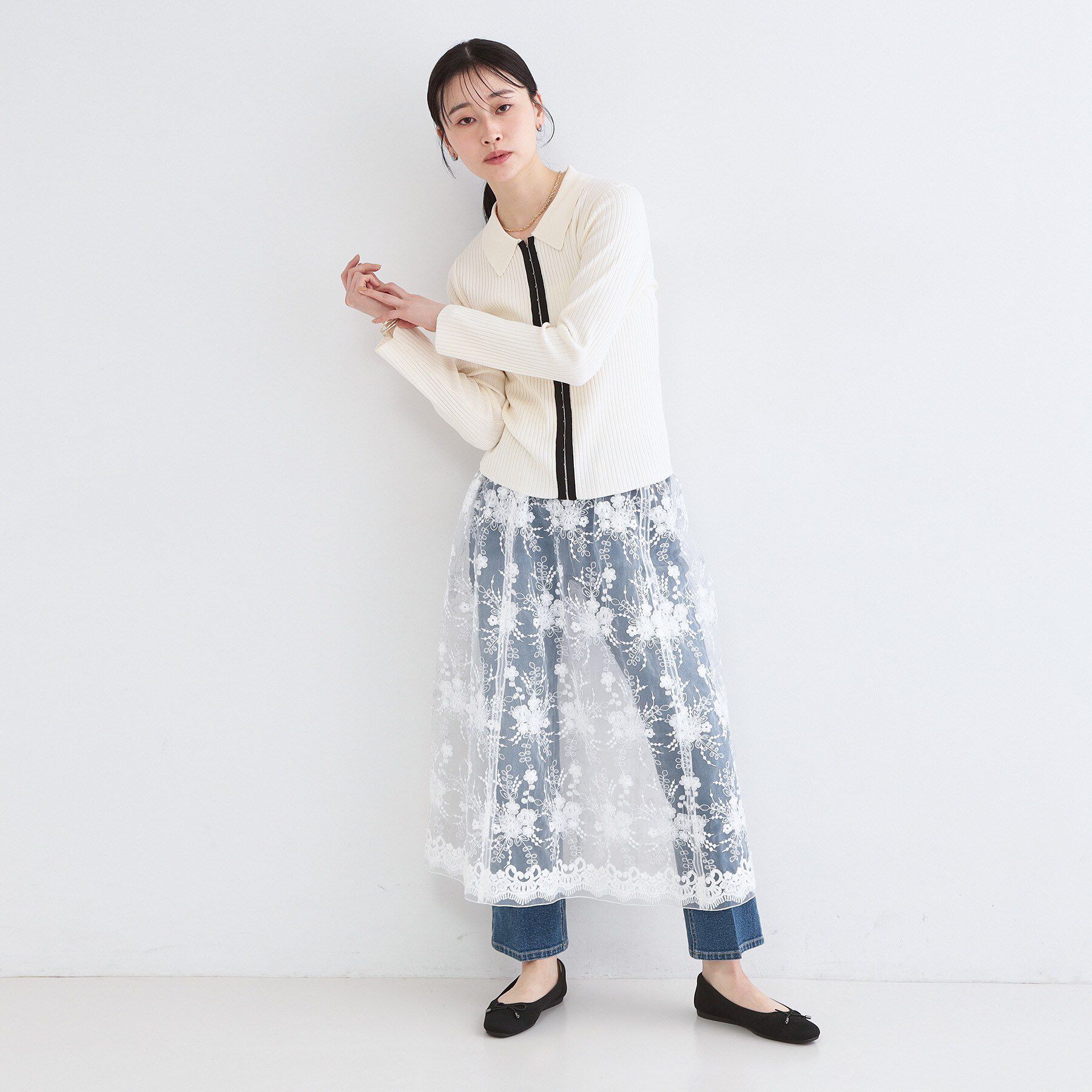 OPAQUE.CLIP「ポロ衿ホック使いリブニットカーディガン【洗濯機OK】」|カーディガン|