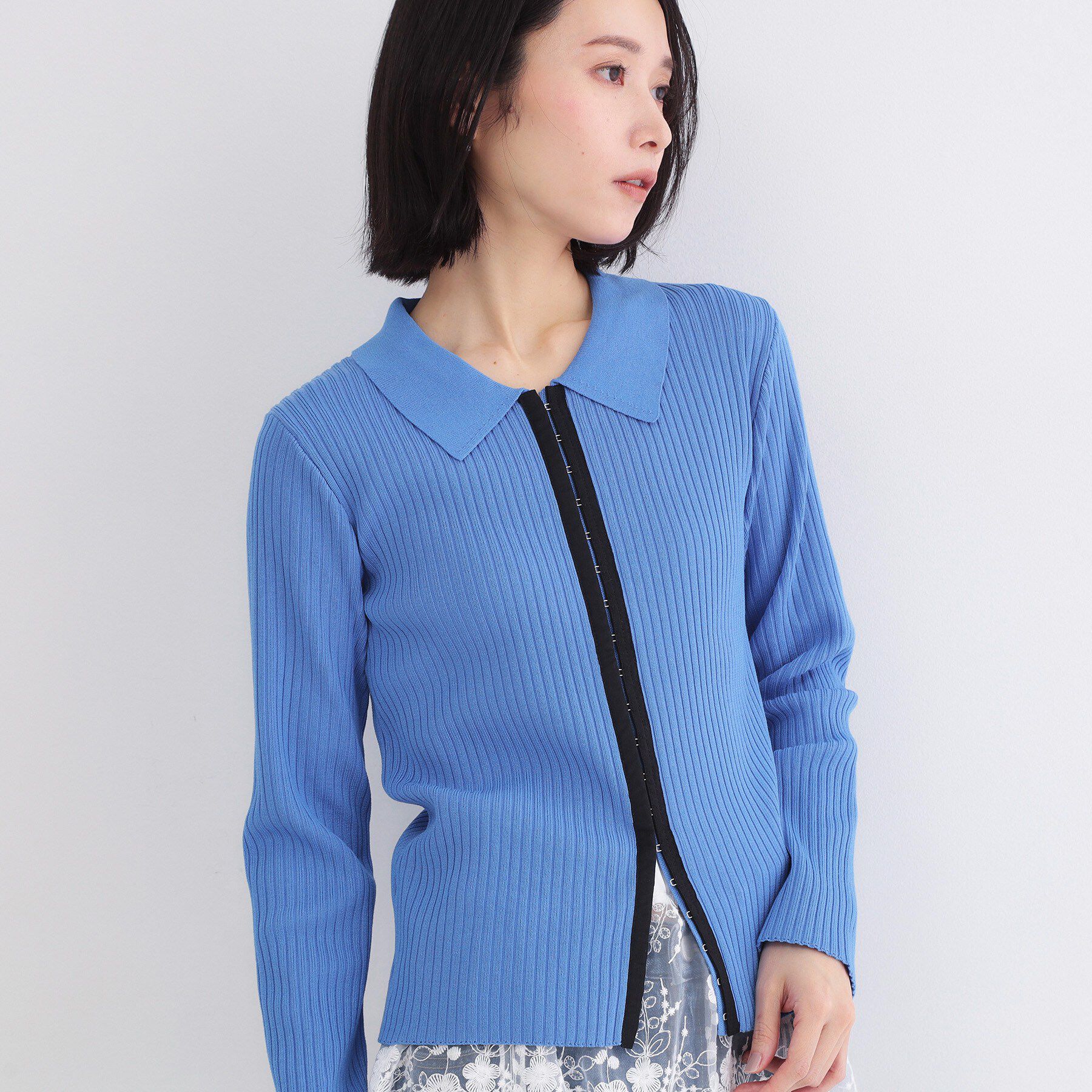 OPAQUE.CLIP「ポロ衿ホック使いリブニットカーディガン【洗濯機OK】」|カーディガン|