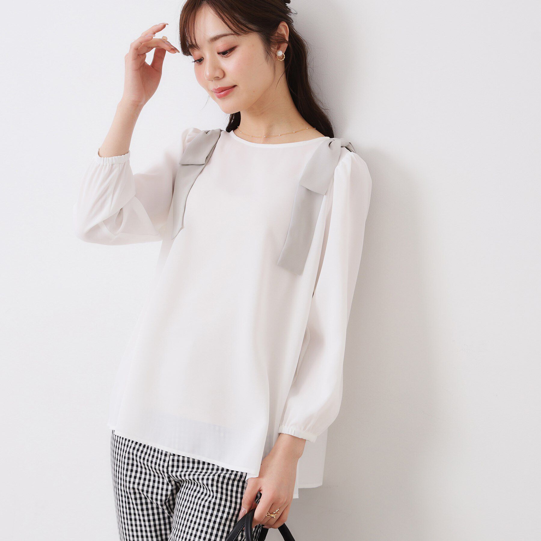 Couture broach「【フェミニン・通勤】肩リボンシフォンブラウス」|シャツ・ブラウス|