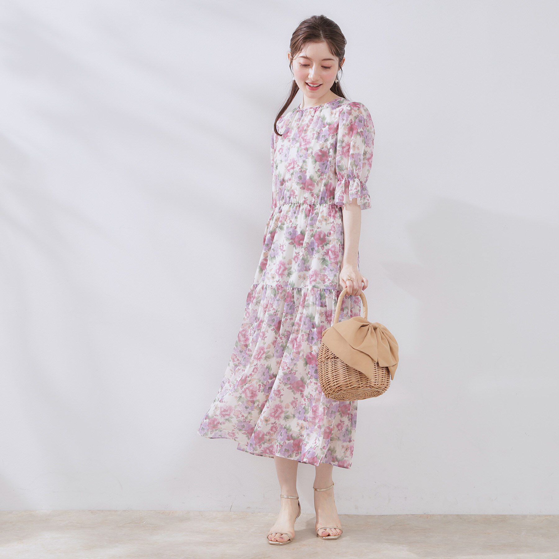 Couture broach「【一枚で着映える・大人可愛い】かすれプリント楊柳ワンピース」|ワンピース|