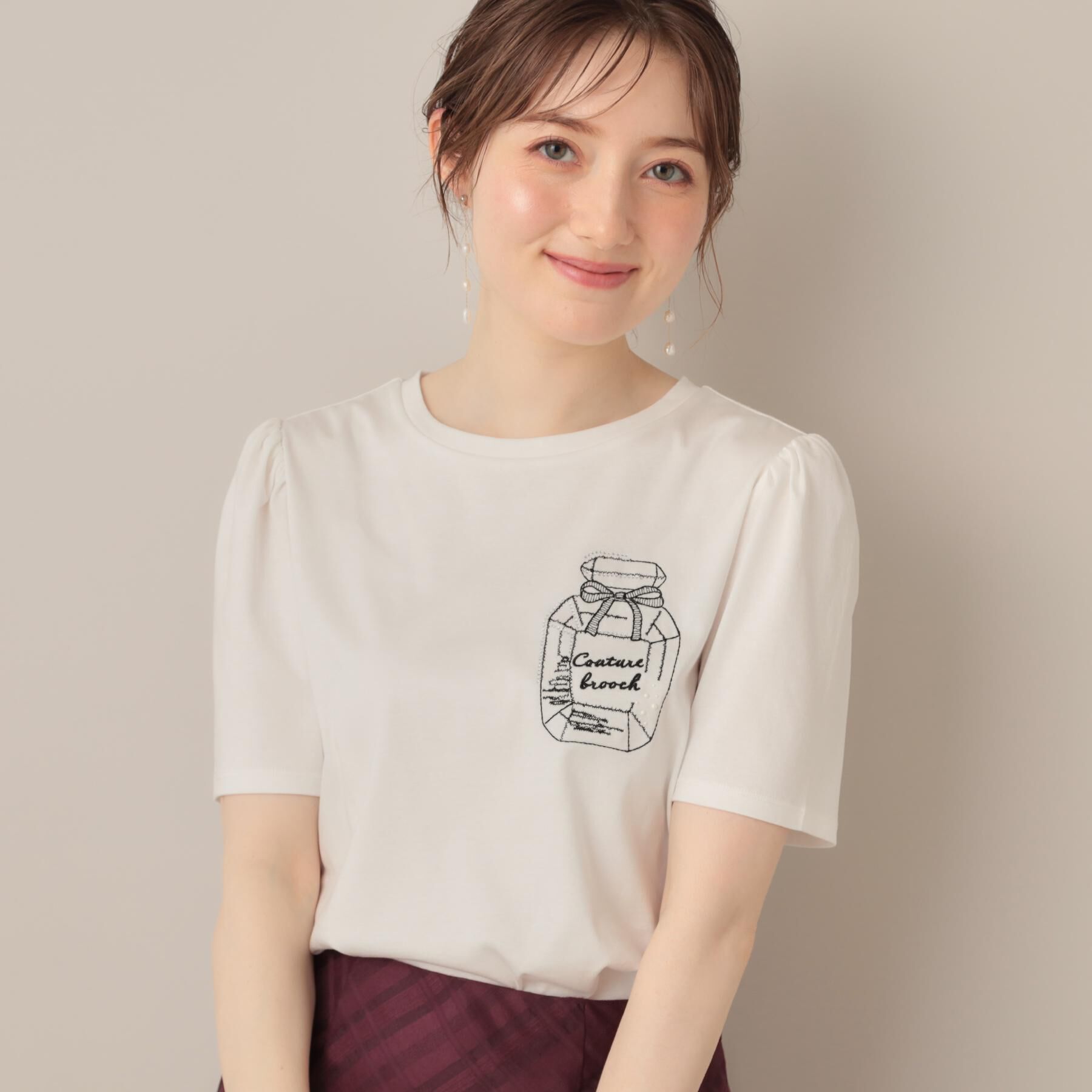 Couture broach「【接触冷感・UV機能あり・マシンウォッシャブル】60シルケット パフュームエンブロTシャツ」|Tシャツ・カットソー|