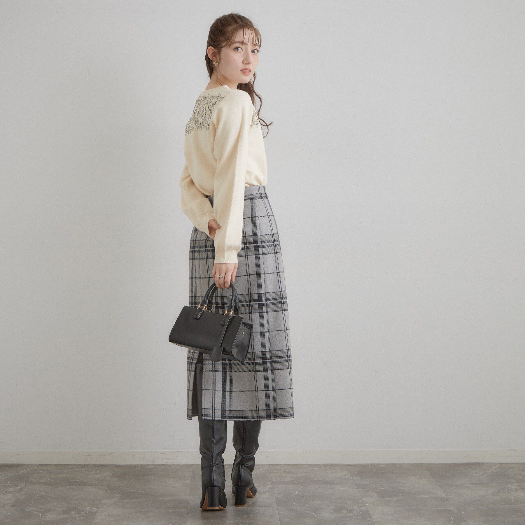 Couture broach「【洗える・通勤】レース ドッキング ニット」|ニット・セーター|