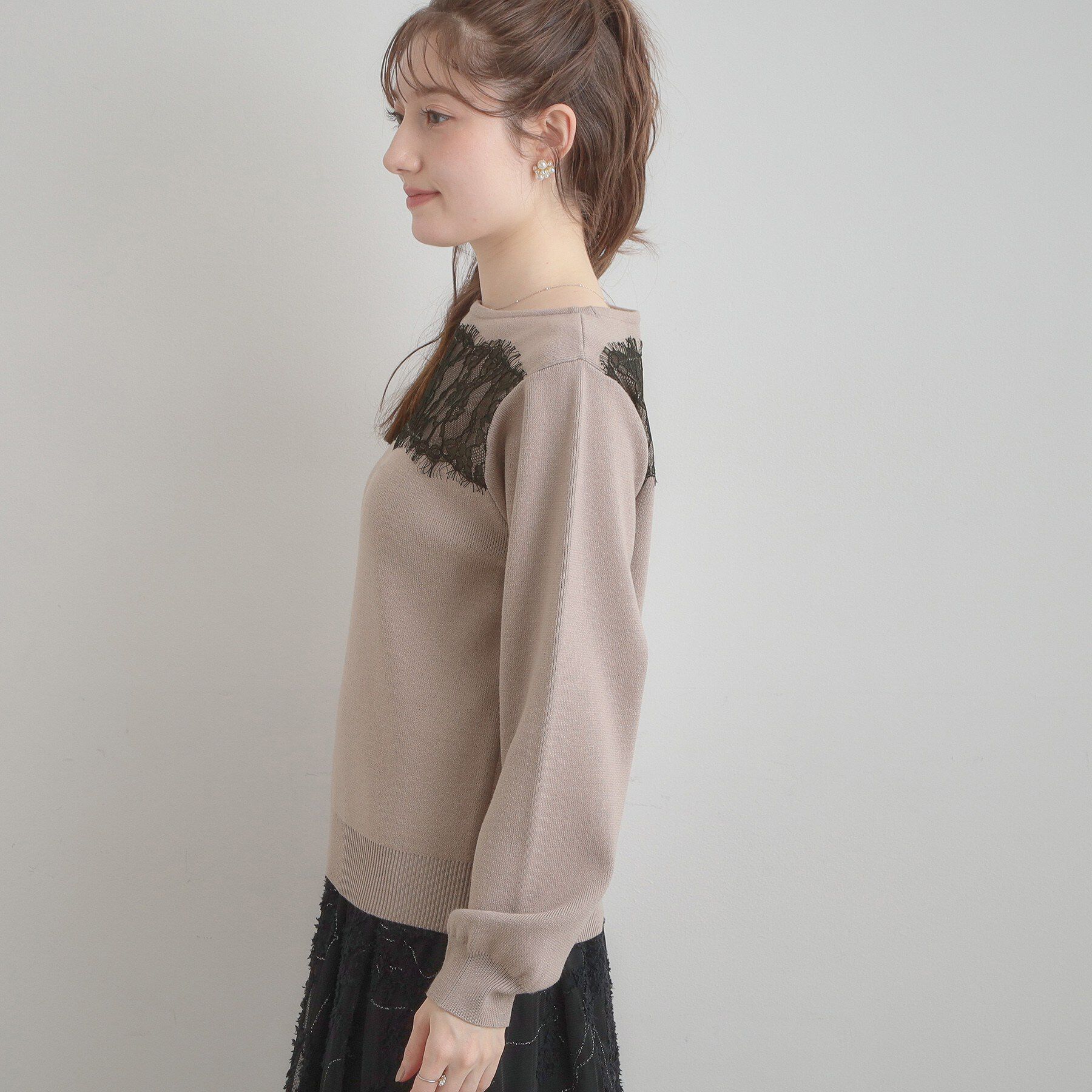 Couture broach「【洗える・通勤】レース ドッキング ニット」|ニット・セーター|
