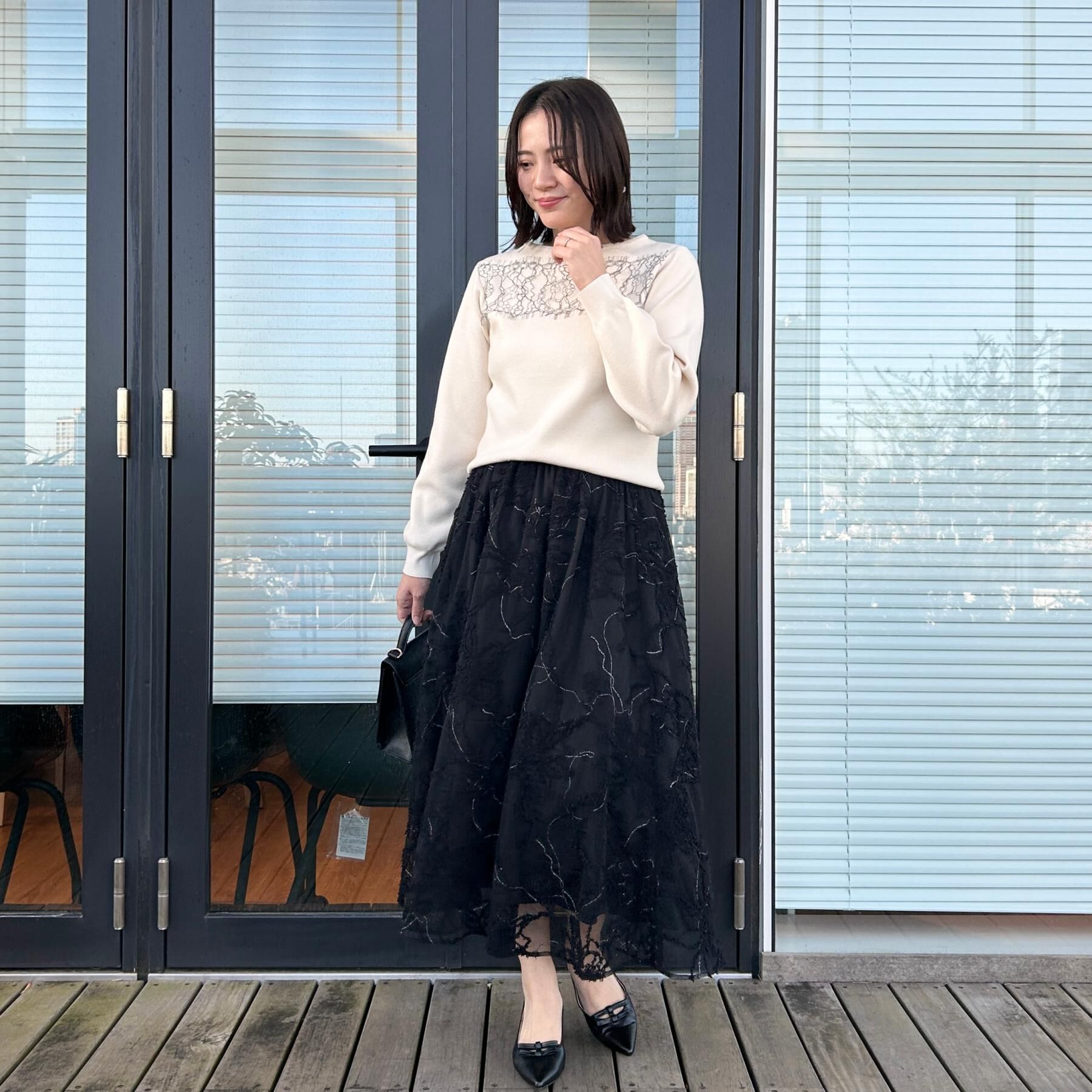 Couture broach「【洗える・通勤】レース ドッキング ニット」|ニット・セーター|