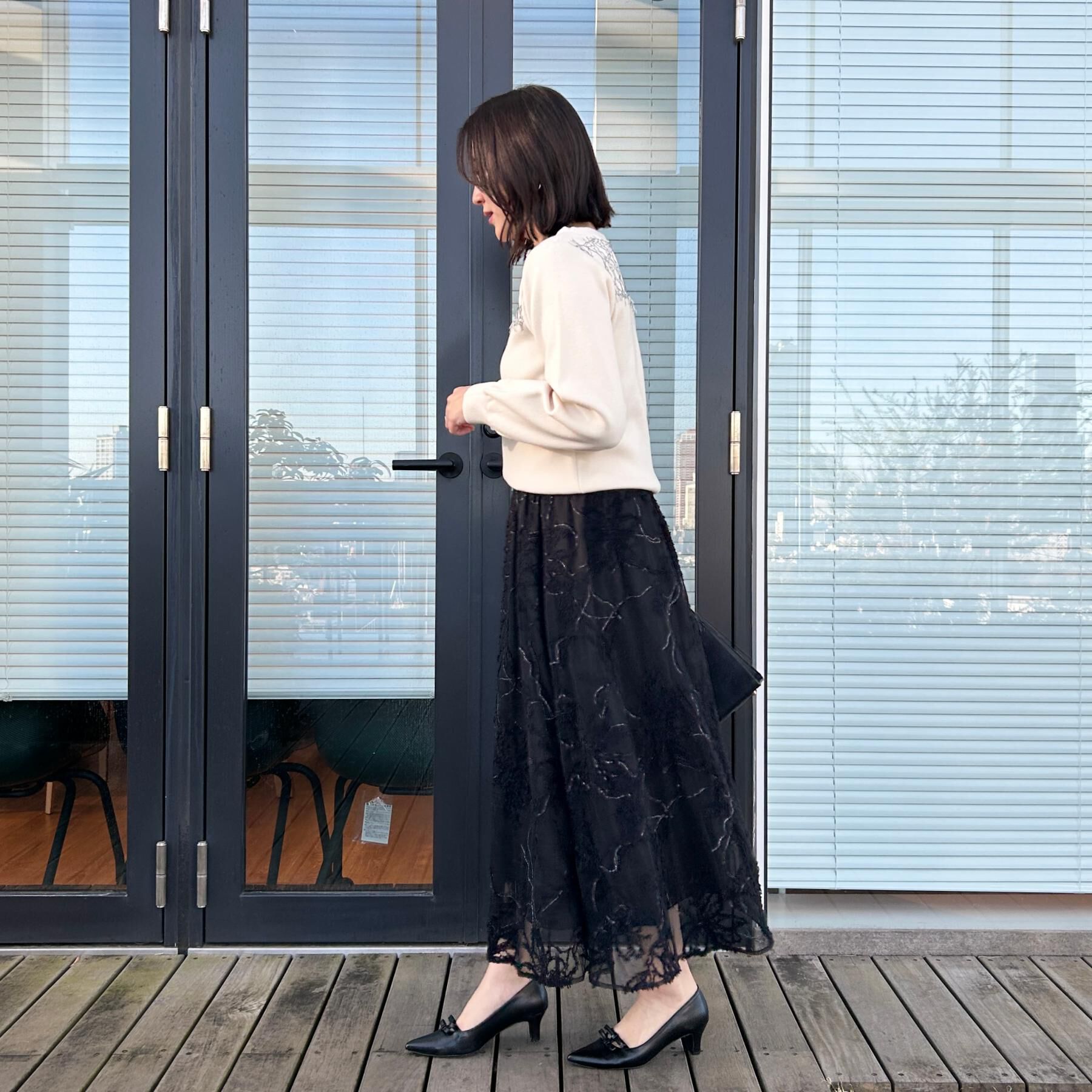 Couture broach「【洗える・通勤】レース ドッキング ニット」|ニット・セーター|