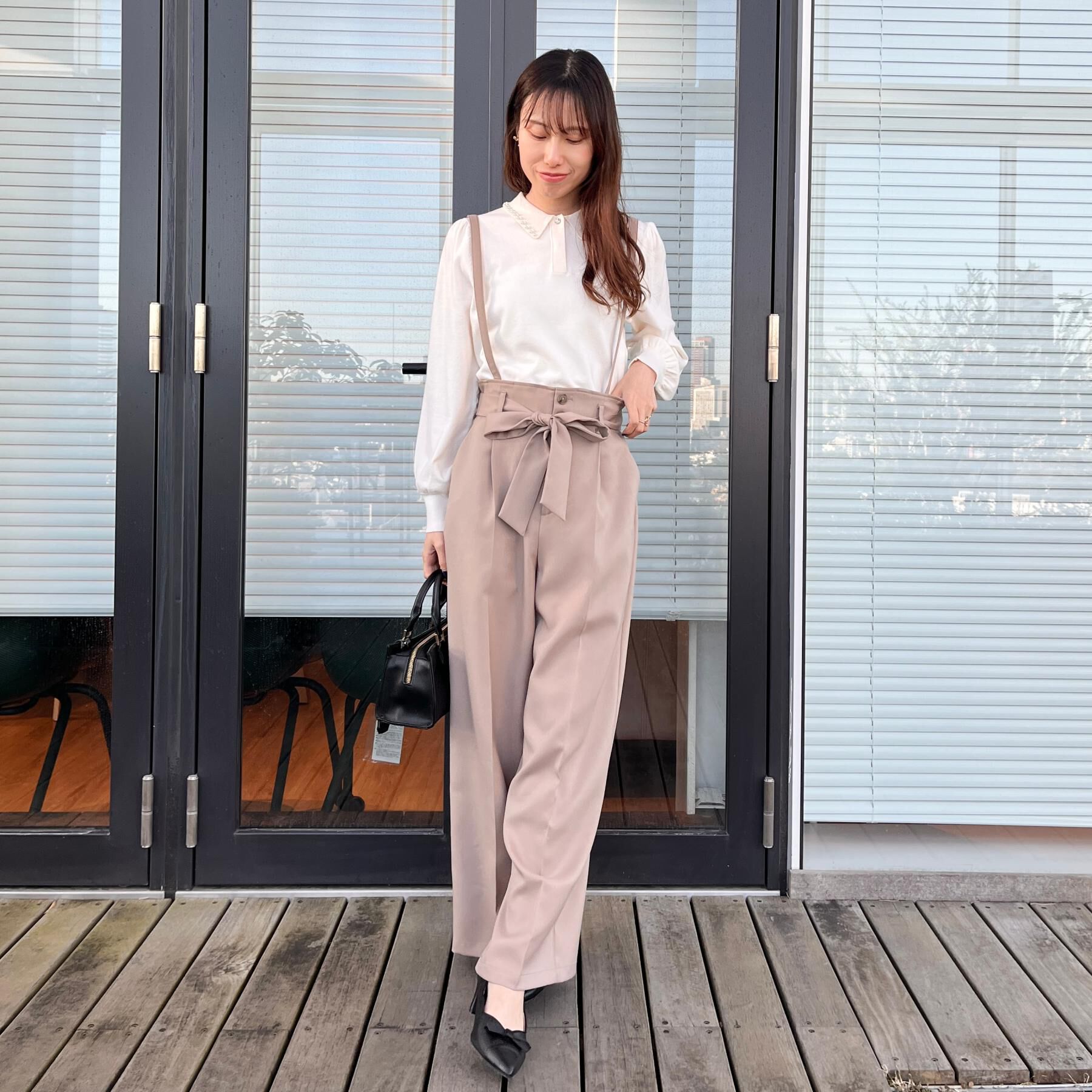 Couture broach「【洗える・通勤】ウエストリボン サスペンダー付きワイドパンツ」|その他|