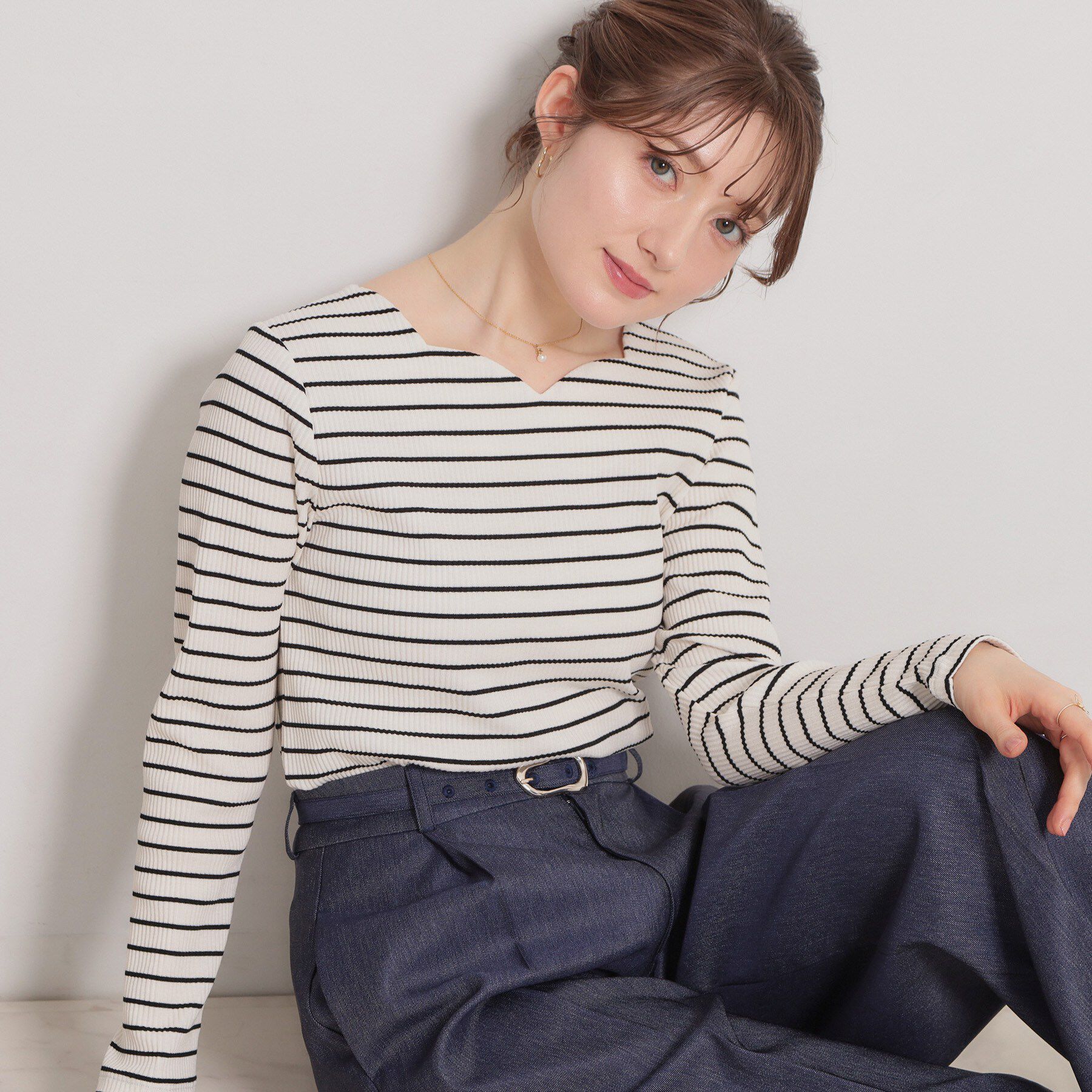 Couture broach「【洗える】ハートネック テレコプルオーバー」|Tシャツ・カットソー|オフホワイト(303