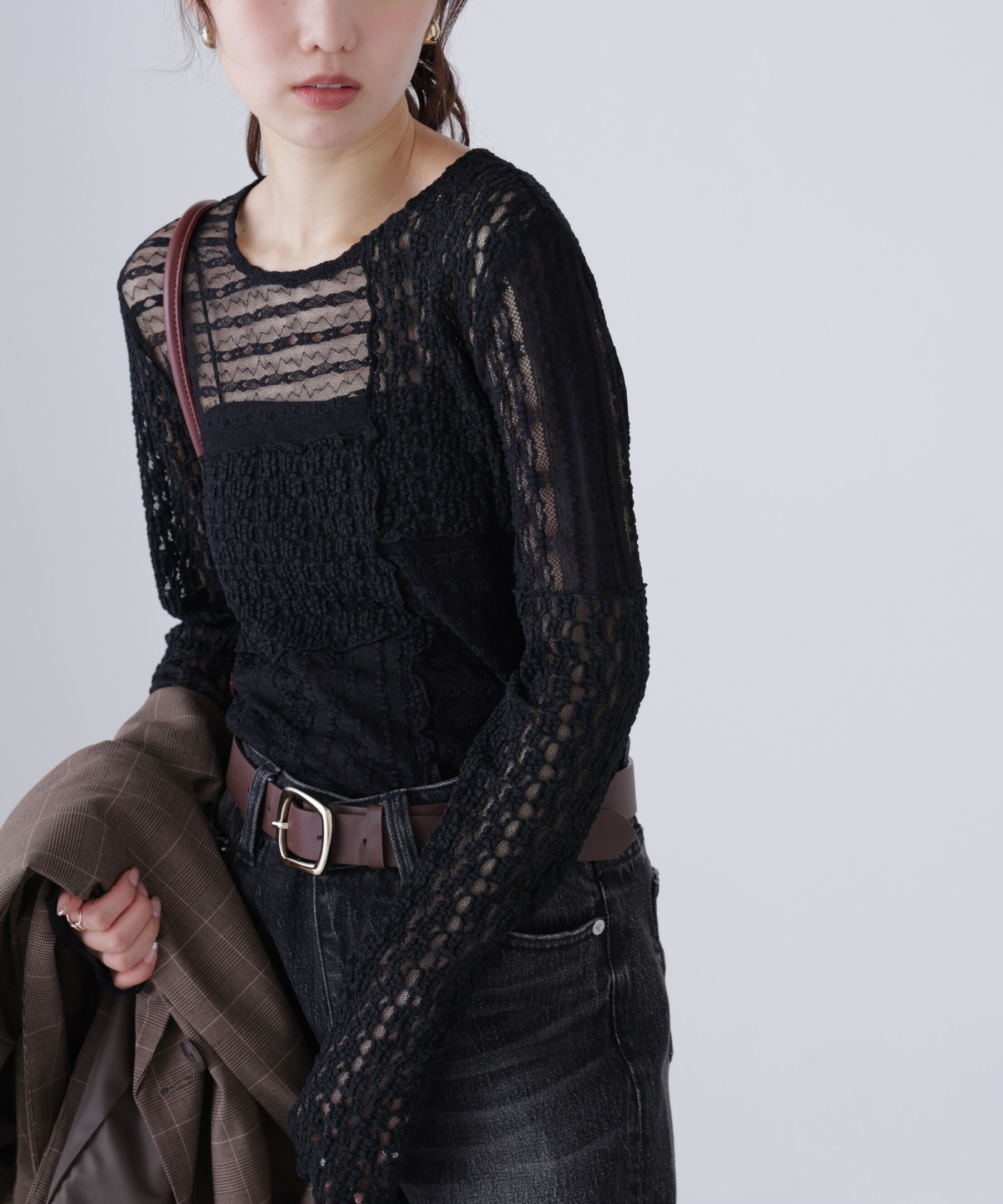  「パッチワークチュールレースカットソー」|Tシャツ・カットソー|