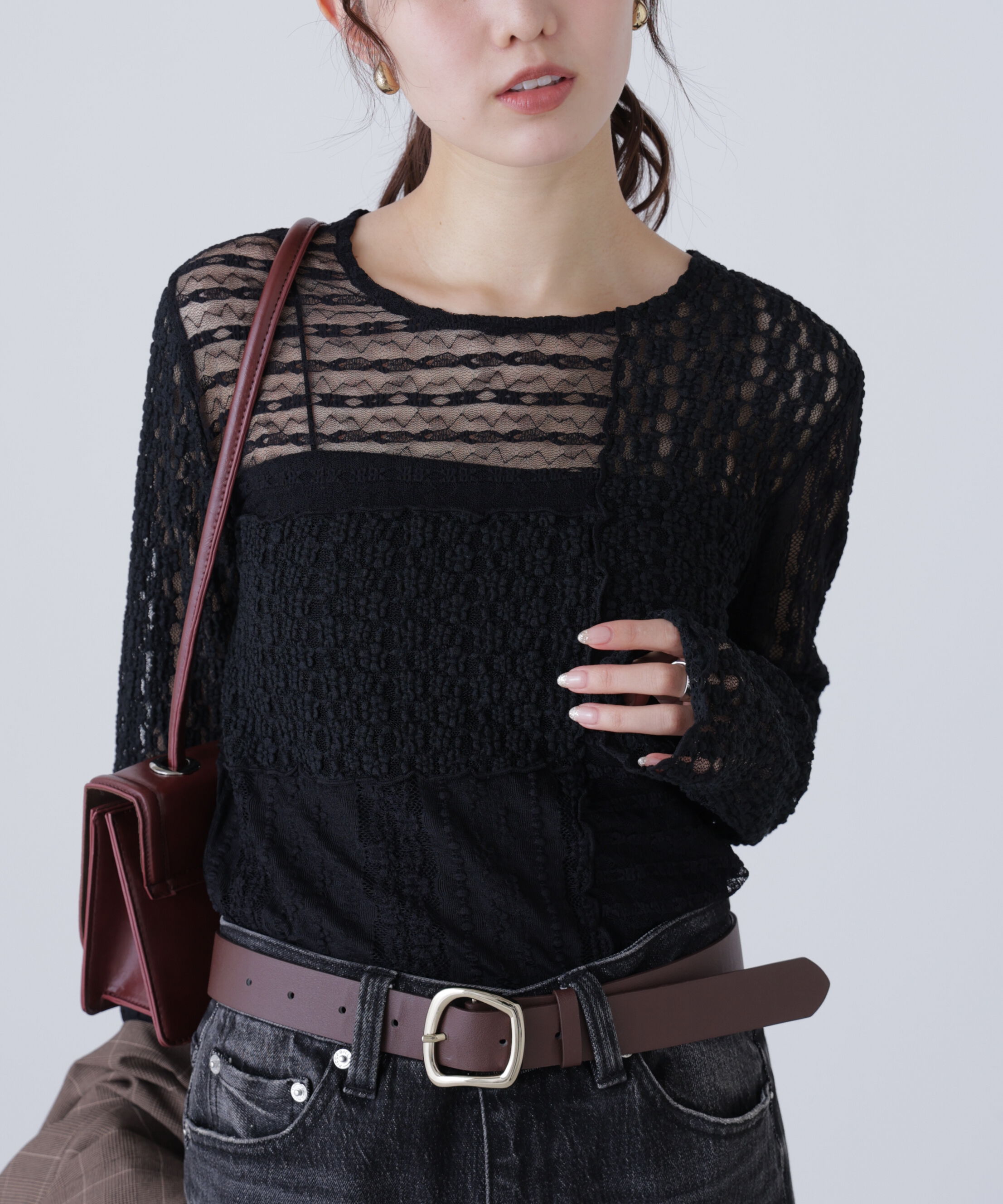  「パッチワークチュールレースカットソー」|Tシャツ・カットソー|