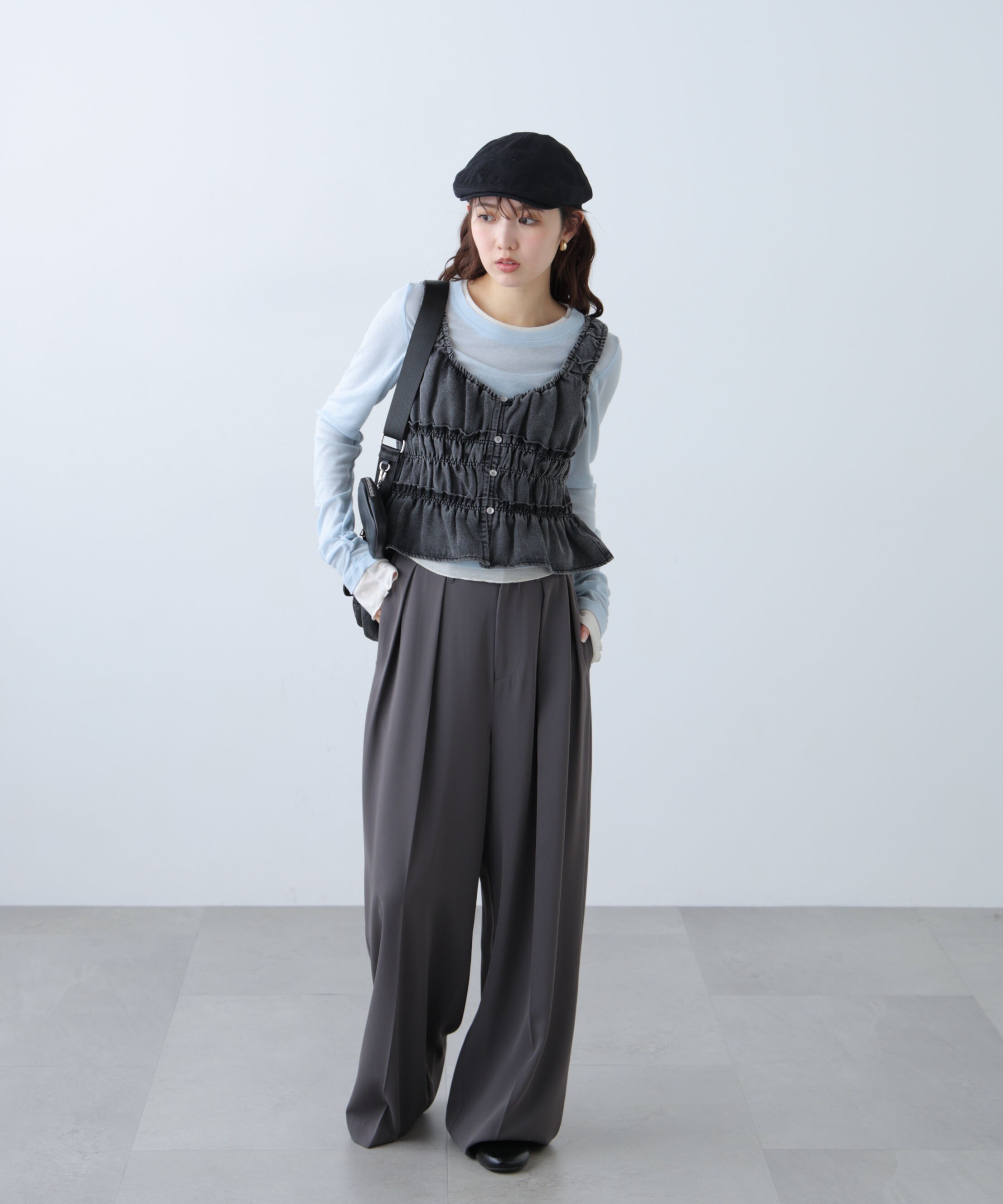  「シャーリングデニムビスチェ」|シャツ・ブラウス|