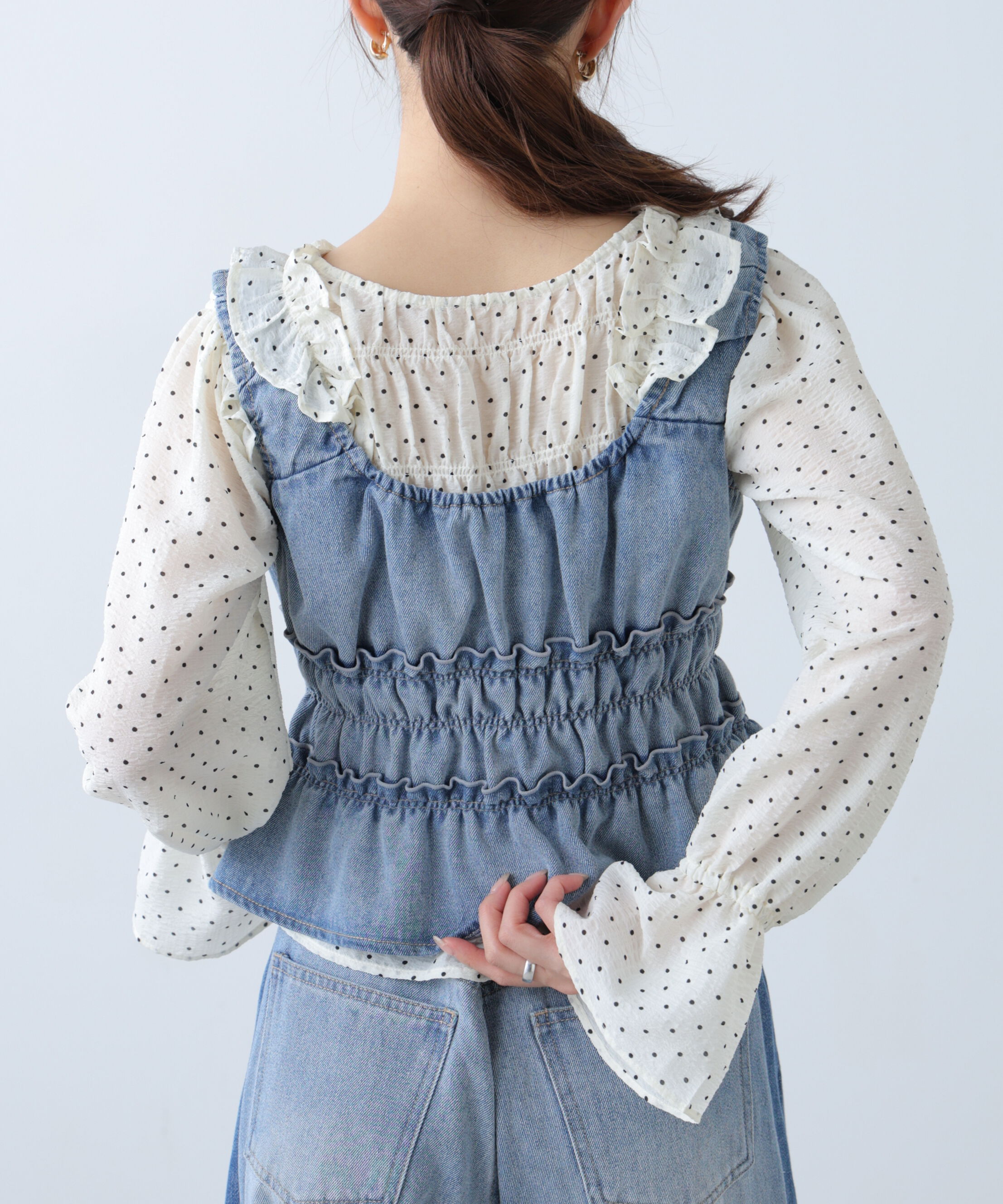  「シャーリングデニムビスチェ」|シャツ・ブラウス|