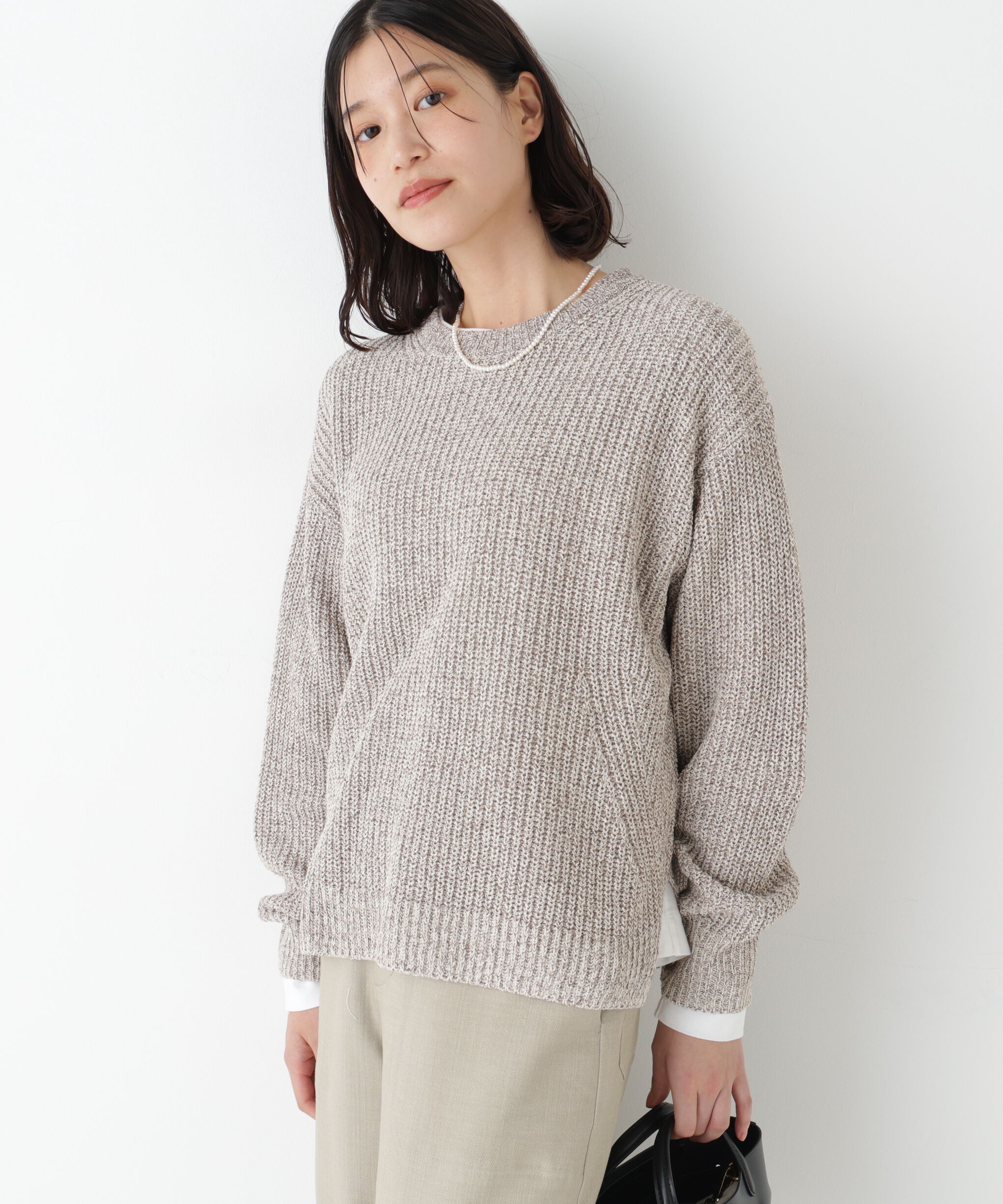  「◆ネップ入ペーパーヤーン片畦クルーネックプルオーバー」|ニット・セーター|