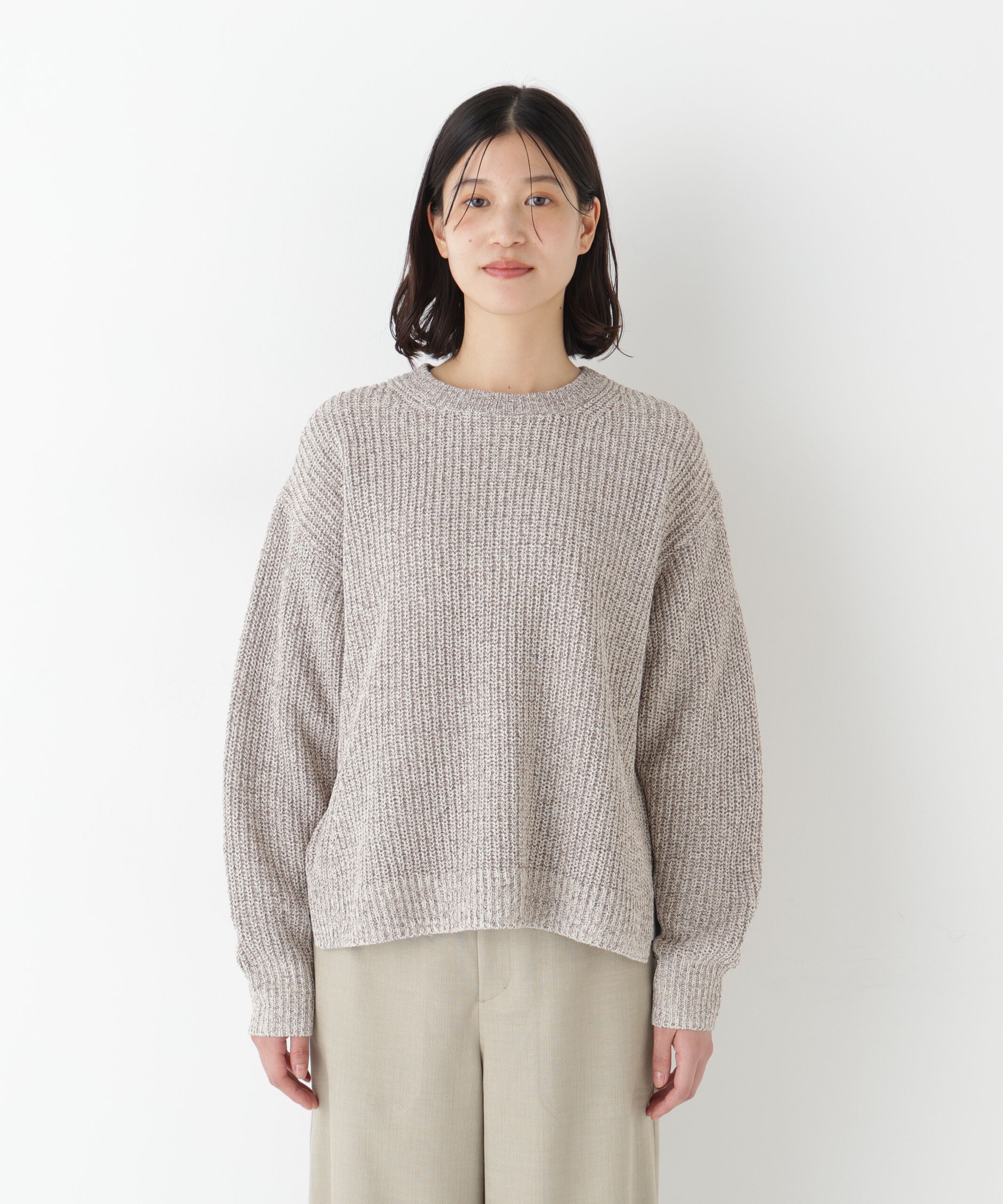  「◆ネップ入ペーパーヤーン片畦クルーネックプルオーバー」|ニット・セーター|