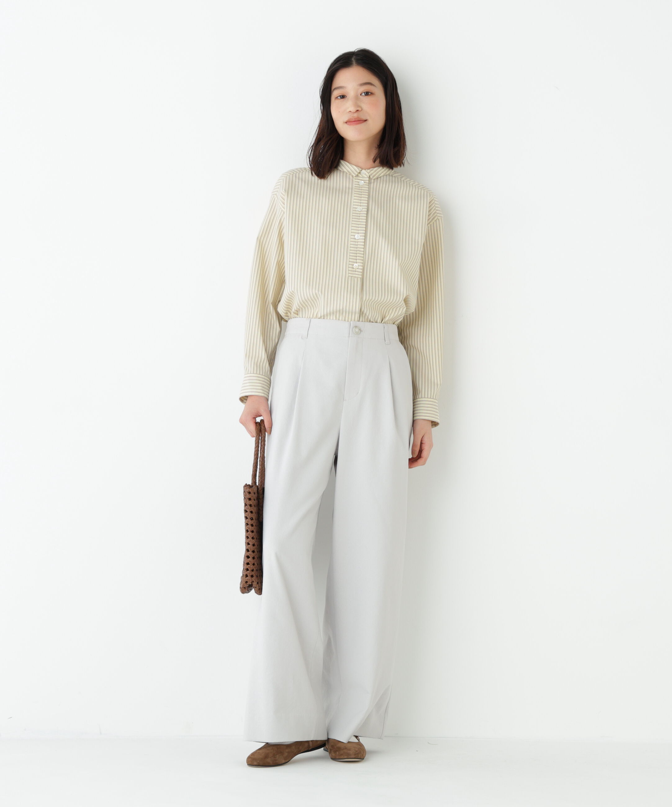  「◆ストライプ形態安定ボックスブラウス」|シャツ・ブラウス|