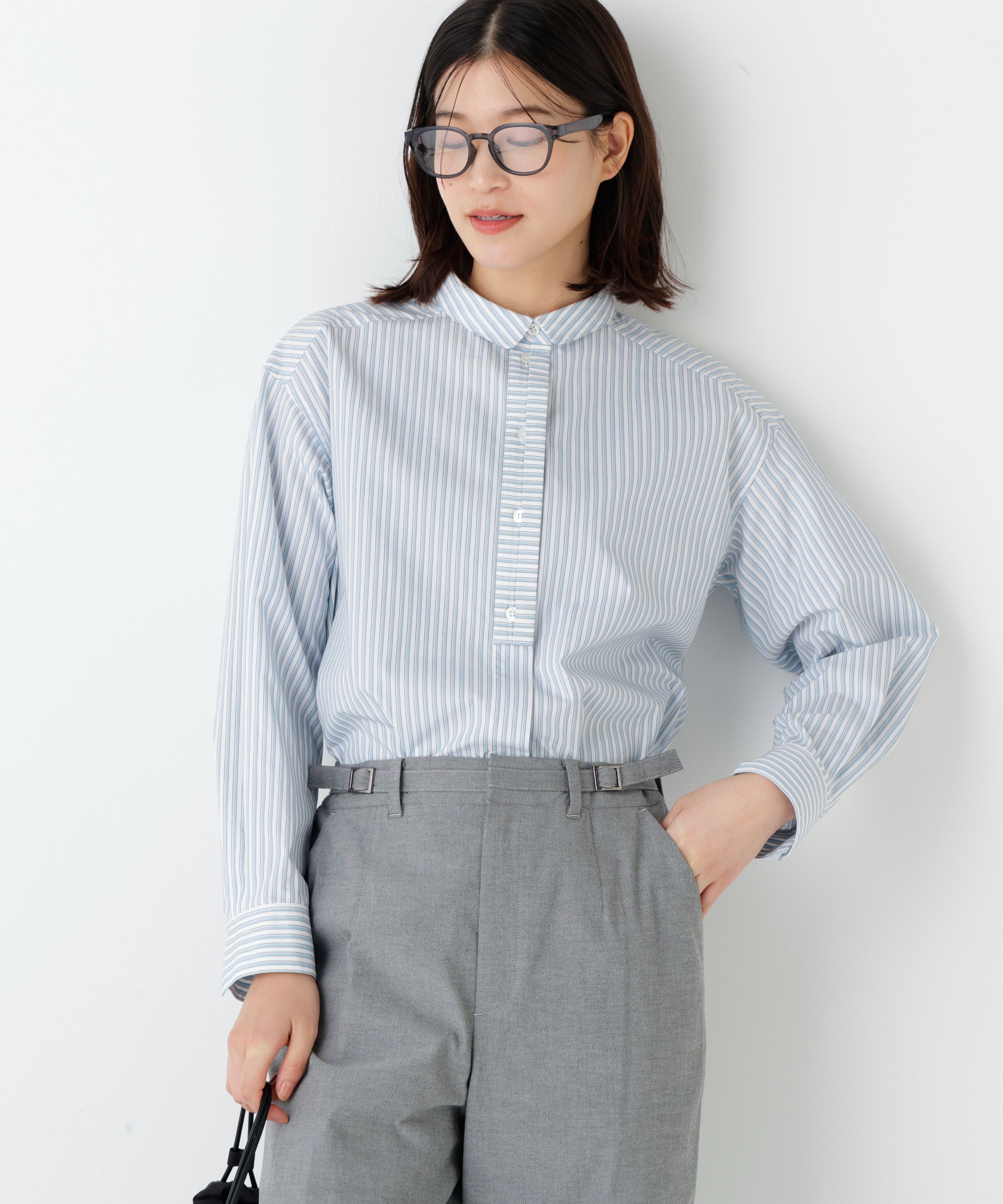  「◆ストライプ形態安定ボックスブラウス」|シャツ・ブラウス|