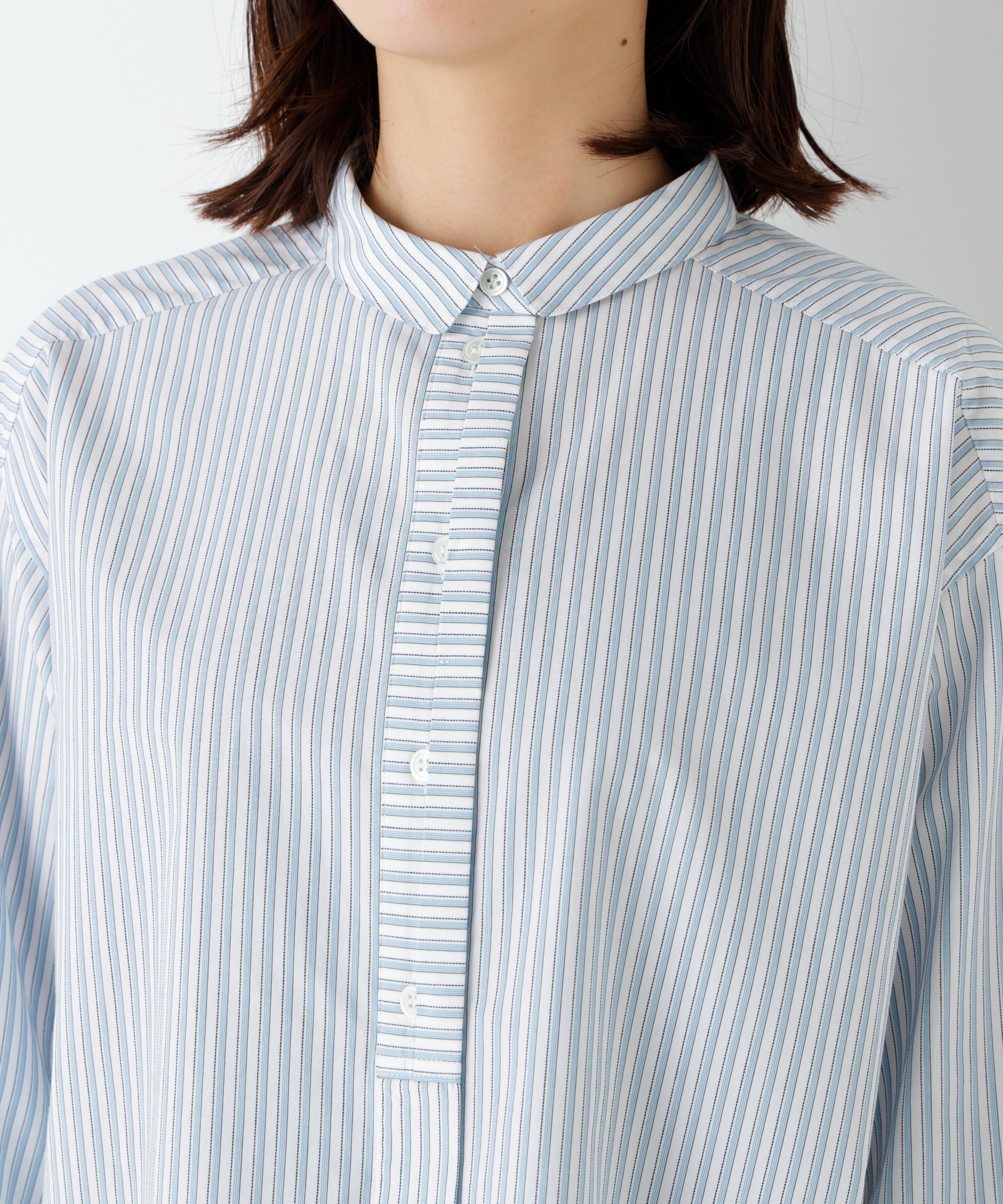  「◆ストライプ形態安定ボックスブラウス」|シャツ・ブラウス|