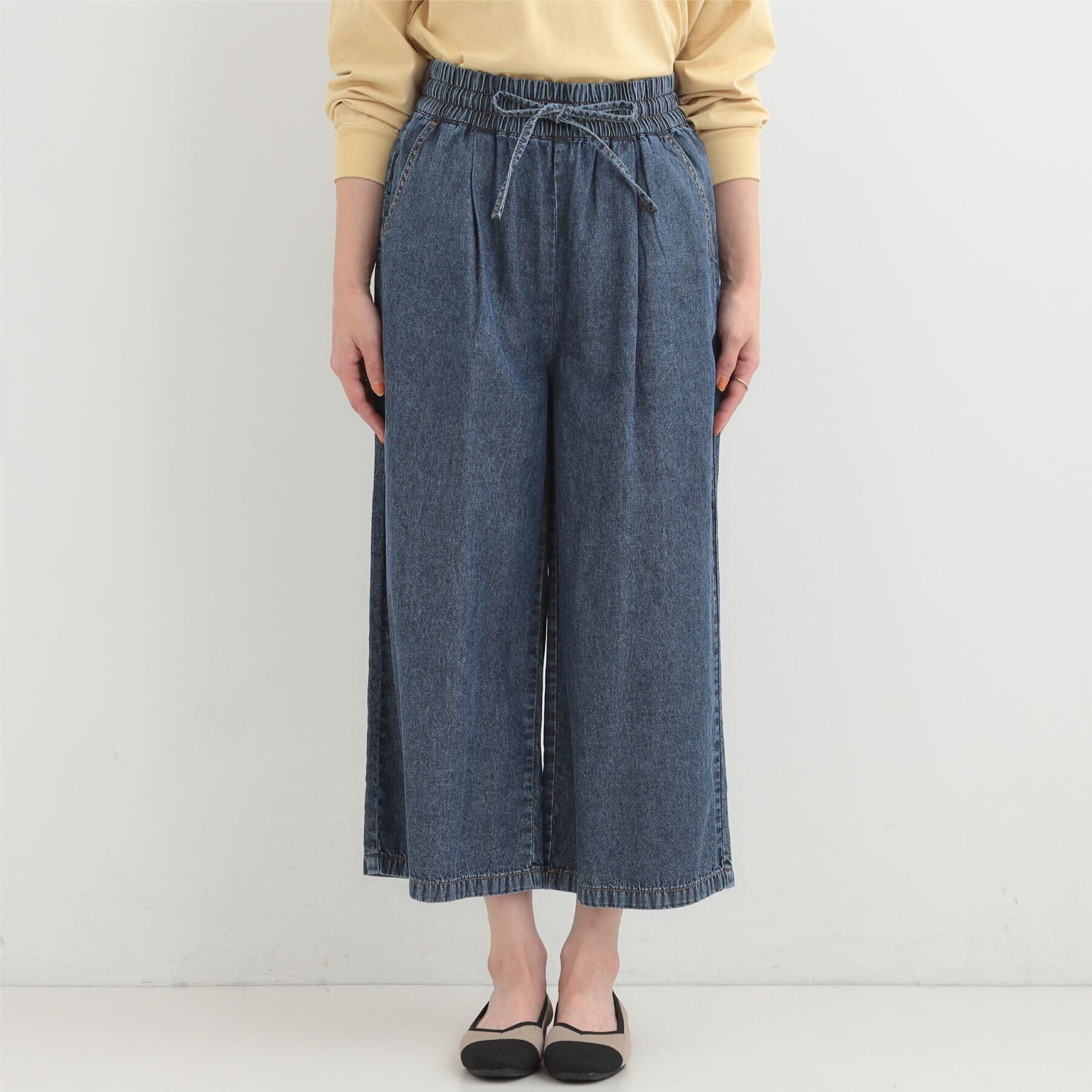 SHOO･LA･RUE「【ライトオンスデニム/着丈選べる】らくらくデニムイージーワイドパンツ」|デニム|