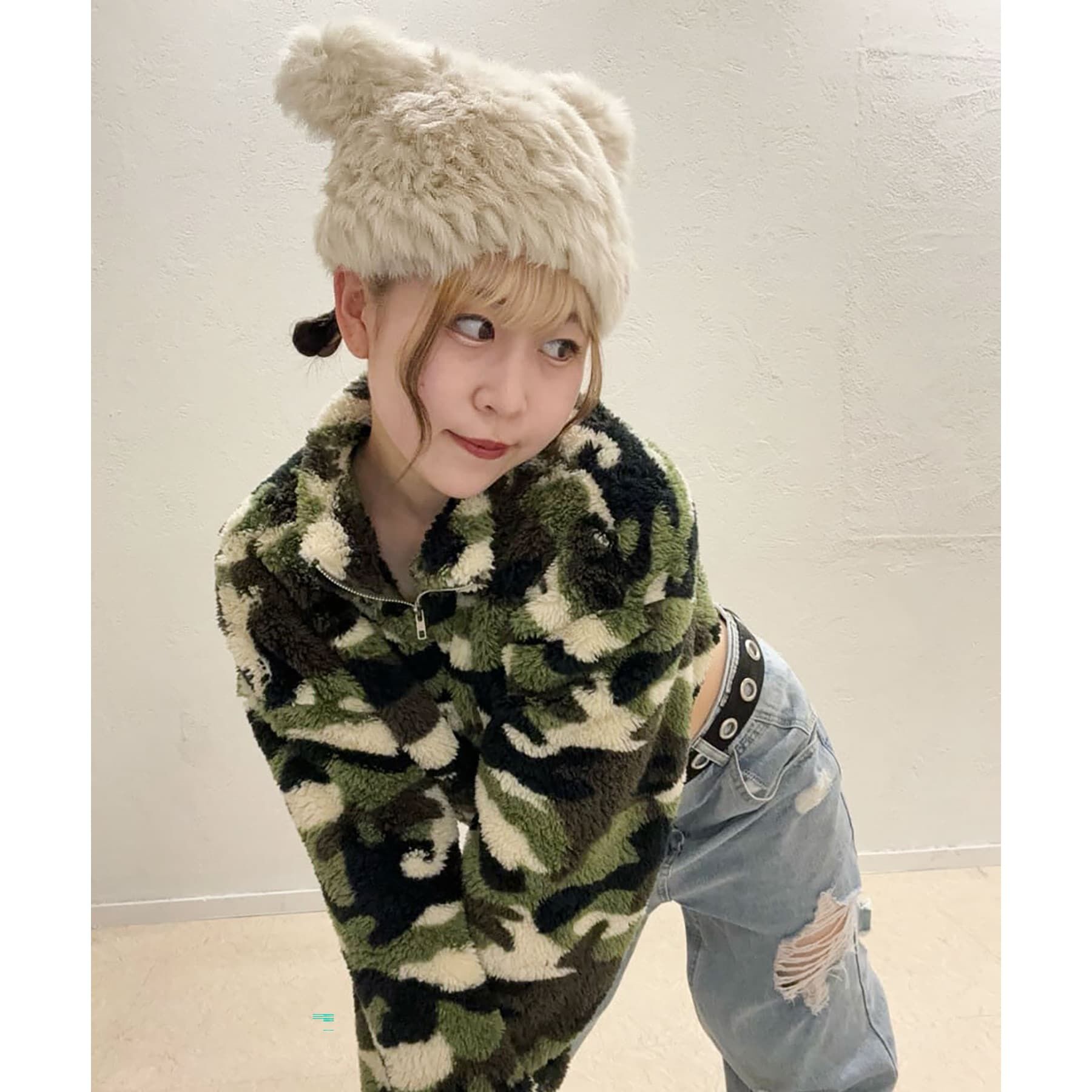 Grandedge「ロングファーくまみみニット帽」|ニット帽|