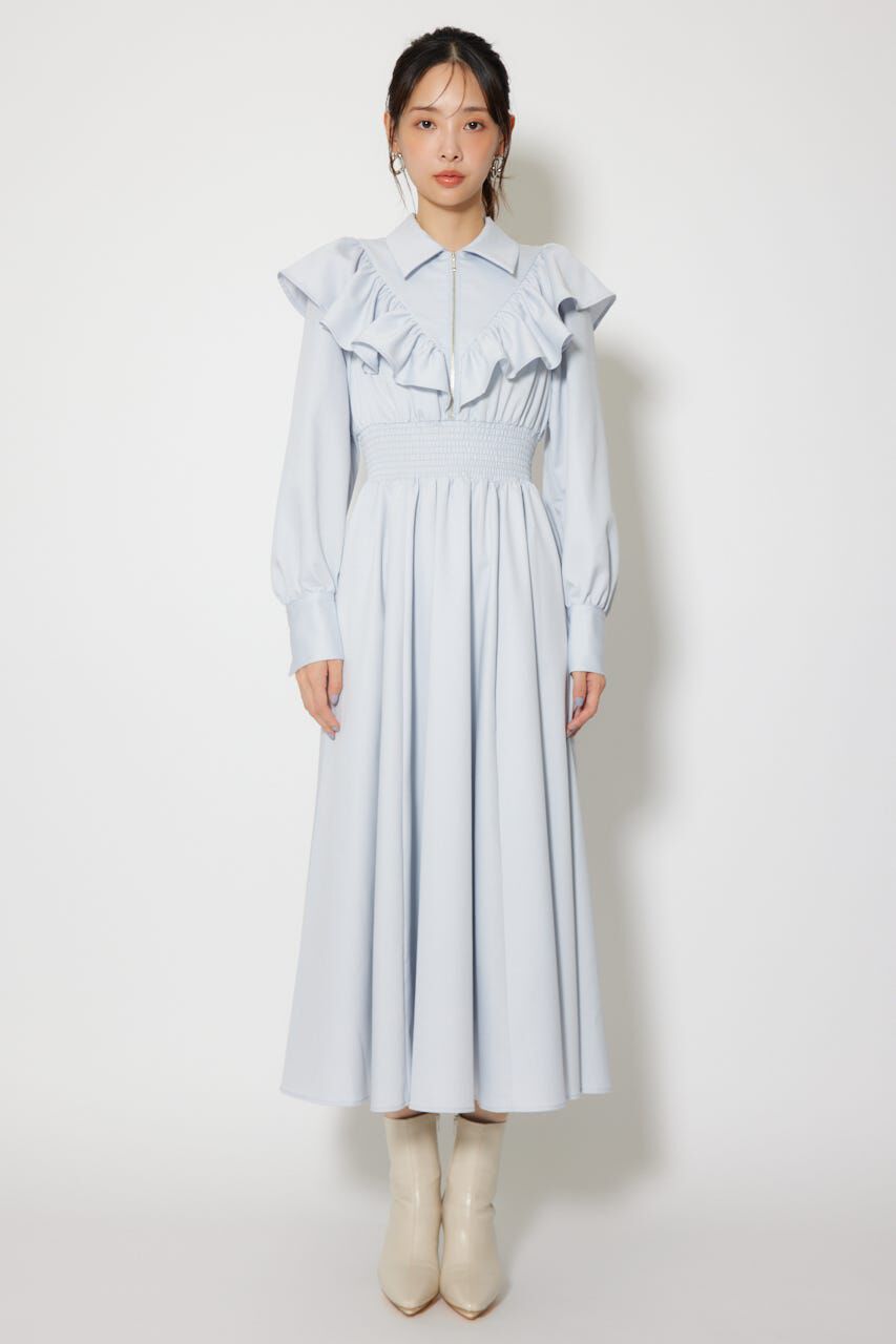 rienda「フロントZIPフリルシャツワンピース」|ワンピース|