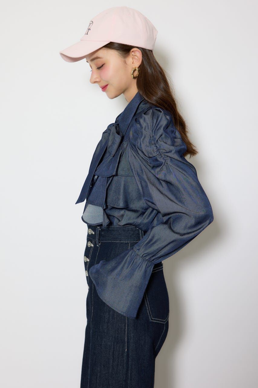 rienda「BIGリボンダンガリーパターンブラウス」|シャツ・ブラウス|