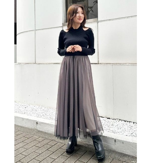 MERCURYDUO「2WAYチュールニットドッキングワンピース」|ワンピース|