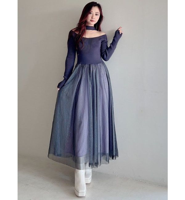 MERCURYDUO「2WAYチュールニットドッキングワンピース」|ワンピース|