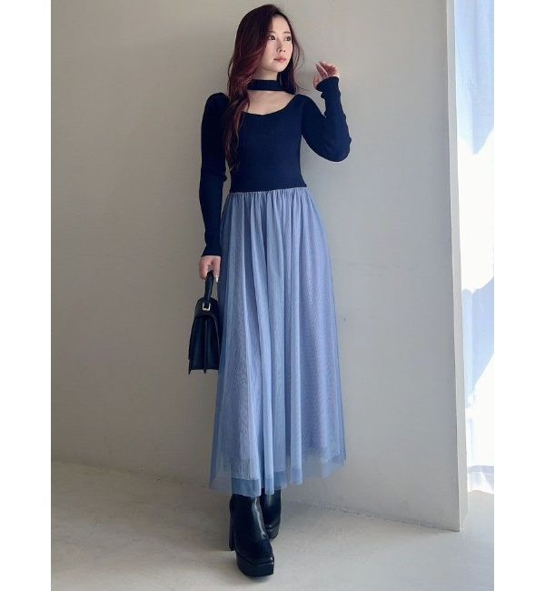 MERCURYDUO「2WAYチュールニットドッキングワンピース」|ワンピース|