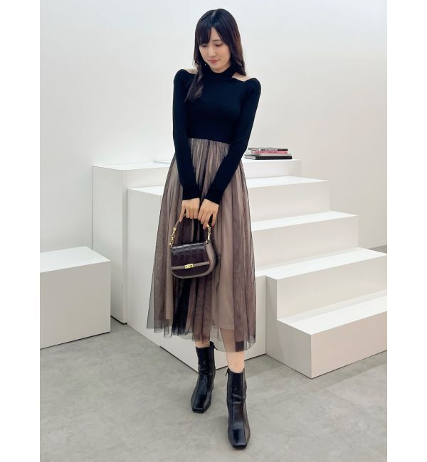 MERCURYDUO「2WAYチュールニットドッキングワンピース」|ワンピース|