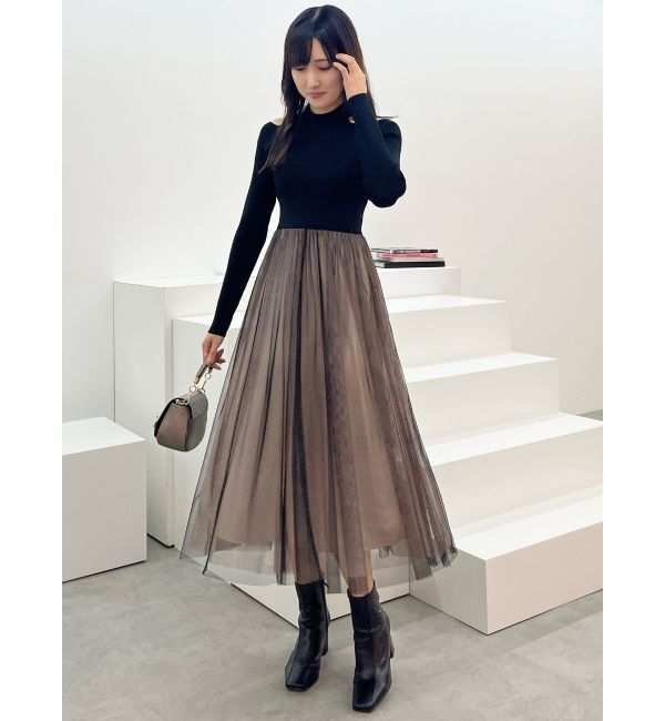 MERCURYDUO「2WAYチュールニットドッキングワンピース」|ワンピース|