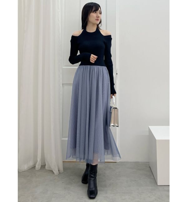 MERCURYDUO「2WAYチュールニットドッキングワンピース」|ワンピース|