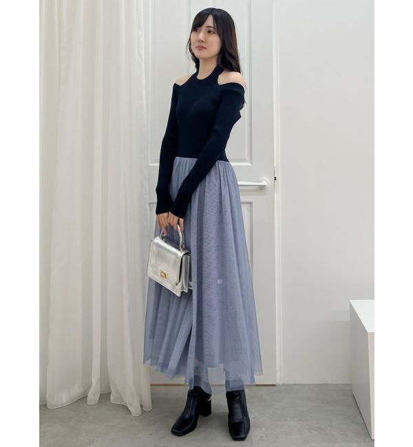 MERCURYDUO「2WAYチュールニットドッキングワンピース」|ワンピース|