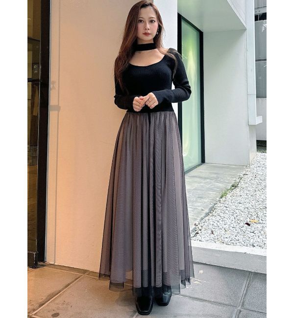 MERCURYDUO「2WAYチュールニットドッキングワンピース」|ワンピース|