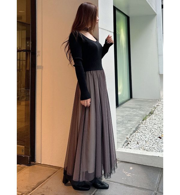 MERCURYDUO「2WAYチュールニットドッキングワンピース」|ワンピース|