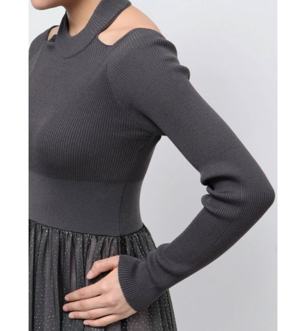 MERCURYDUO「2WAYチュールニットドッキングワンピース」|ワンピース|