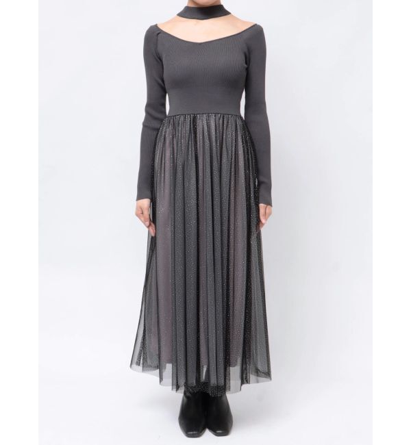 MERCURYDUO「2WAYチュールニットドッキングワンピース」|ワンピース|