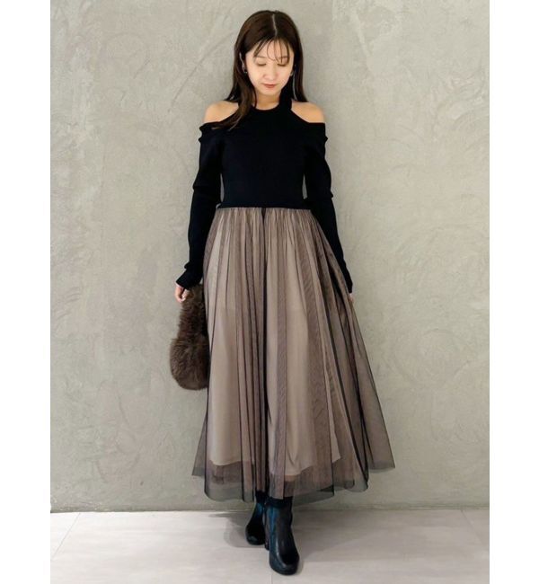 MERCURYDUO「2WAYチュールニットドッキングワンピース」|ワンピース|