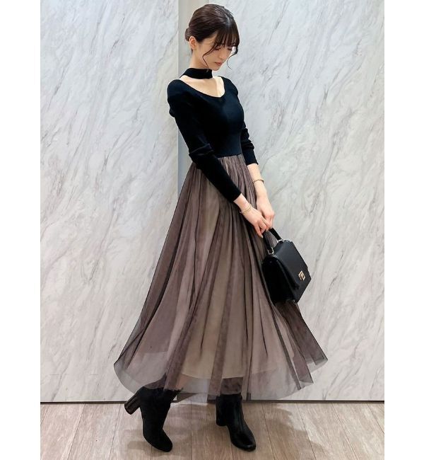 MERCURYDUO「2WAYチュールニットドッキングワンピース」|ワンピース|ブラック