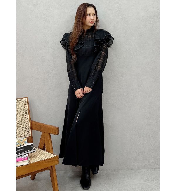 MERCURYDUO「2WAYシアーチェックラッフルドッキングワンピース」|ワンピース|