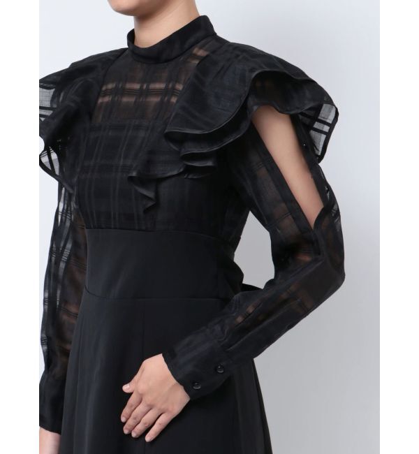 MERCURYDUO「2WAYシアーチェックラッフルドッキングワンピース」|ワンピース|