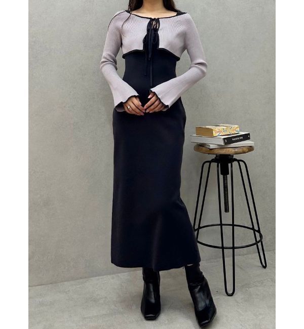 MERCURYDUO「3WAY配色ストラップバッククロスロングスリーブワンピース」|ワンピース|