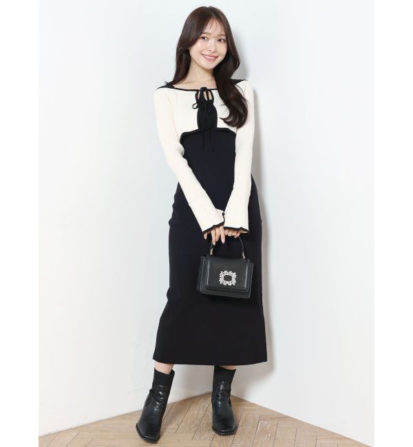 MERCURYDUO「3WAY配色ストラップバッククロスロングスリーブワンピース」|ワンピース|